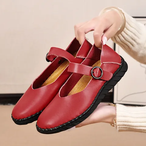Zapatos Planos Mary Jane Retro para Mujer Punta Cuadrada Correa con Hebilla Cuero de PU Suave Casual Cómodo Transpirable