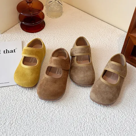 Girls Mary Jane Shoes Vintage PU Leather Casual Flat Shoes With Hook And Loop For Toddler Little Kids Spring Daily Wear