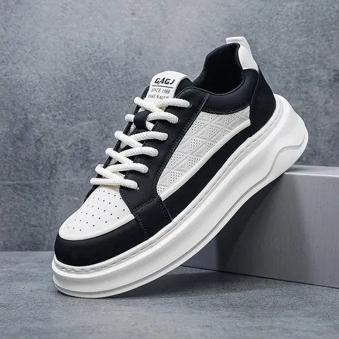 Men Casual Board Shoes Second Layer Cowhide Thick Sole Breathable Low Top Sporty White Sneakers Fashion Lifestyle Shoes