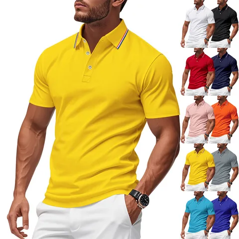 Men Quick Dry Mesh Polo Shirt Short Sleeve Breathable Golf Top With Contrast Striped Collar Fashion Casual Sportswear