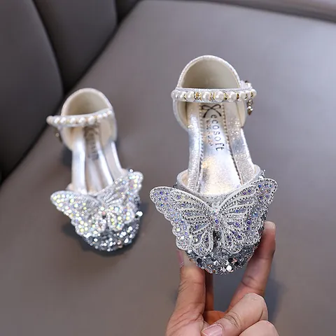 Girls Princess Shoes PU Rhinestone Bowknot Artificial Pearl Dress Shoes For Performance Party Wedding Dancing Single Shoes