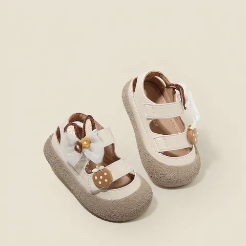 Toddler Girls Sandals Closed Toe Anti-kick Princess Shoes Baby First Walker Summer Bowknot Rabbit Ear Infant Footwear