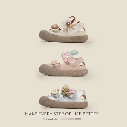 Toddler Girls Sandals Closed Toe Anti-kick Princess Shoes Baby First Walker Summer Bowknot Rabbit Ear Infant Footwear