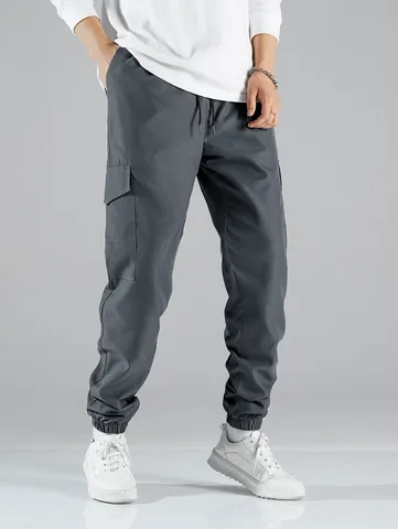 Heren Cargo Jogger Broek Multizak Twill Casual Mode Trekkoord Taille Utility Broek Gemanchette Zoom Lente Herfst Joggers
