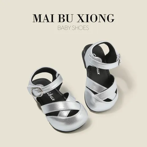 Toddler Girls Sandals Princess Walking Shoes Metallic Synthetic Leather Anti-Slip Closed Toe Summer Infant Shoes Fashion Sandals