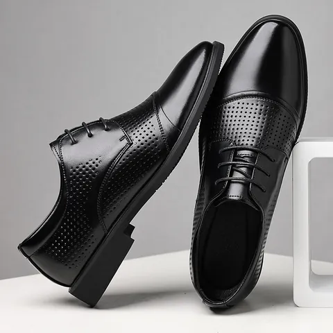 Herren Business Recyceltes Leder Ausgehöhlt Atmungsaktiv Formelle Schuhe Schwarz Schnürschuhe Oxford Sommer Leder Sandalen