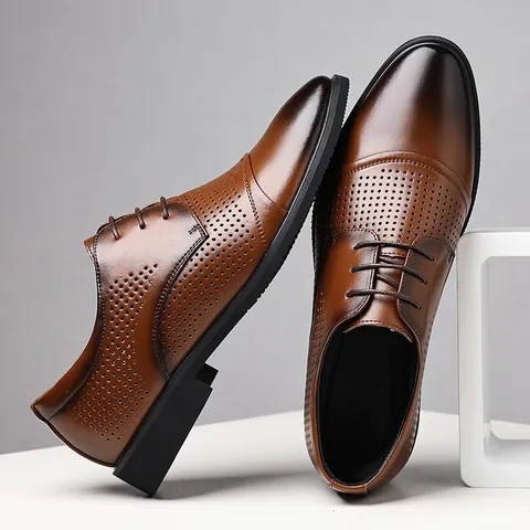 Herren Business Recyceltes Leder Ausgehöhlt Atmungsaktiv Formelle Schuhe Schwarz Schnürschuhe Oxford Sommer Leder Sandalen