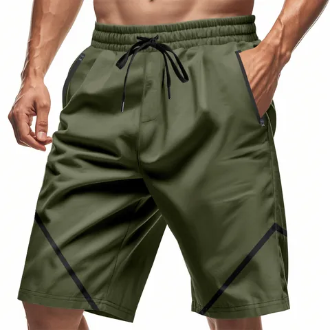Men Athletic Shorts Polyester Basketball Beach Shorts With Zipper Pockets Casual American Style Geometric Printed Shorts