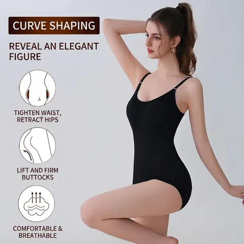 Women Seamless Shapewear Bodysuit With Chest Pads Tummy Control Hip Lifting Polyamide Adjustable Straps Camisole Slimming Vest
