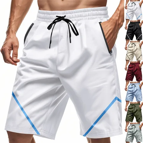 Men Athletic Shorts Polyester Basketball Beach Shorts With Zipper Pockets Casual American Style Geometric Printed Shorts