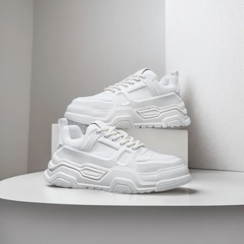 Scarpe da Skate da Uomo con Suola Spessa in Pelle di Vacchetta Secondo Strato Sneakers Casual Stringate Bianco Stile Coreano Alla Moda