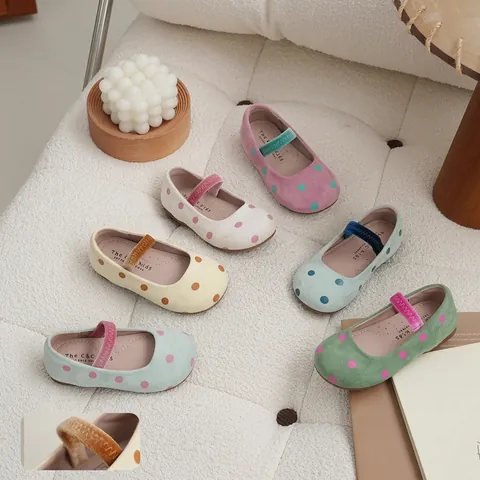 Chaussures Plates Mary Jane pour Filles Douces à Pois Imprimé Décontractées Avec Bande Élastique Été Printemps Antidérapant
