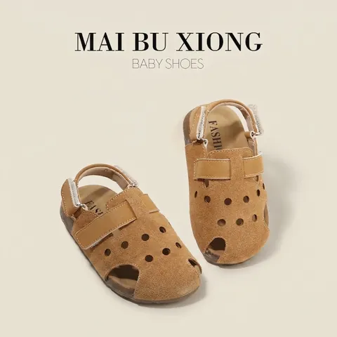 Toddler Kids Sandals Summer Girls Boys Closed Toe Walking Shoes Soft Sole Anti Collision Nubuck Leather Breathable Baby Shoes