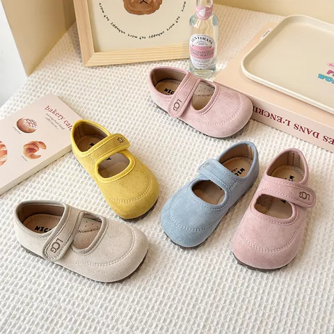Girls French Style Princess Shoes Matte PU Leather Mary Jane Flats Soft Sole Non-Slip Loafers For Kids Spring Autumn