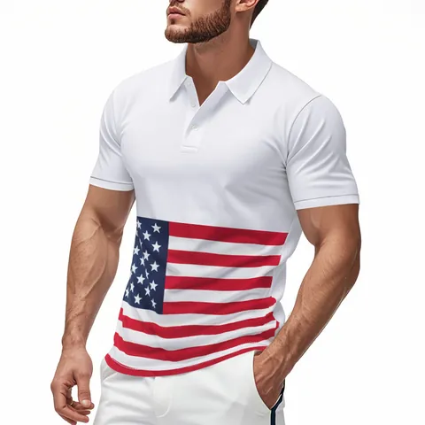 Men American Flag Print Polo Shirt Summer Thin Quick Dry Ice Silk Breathable Lapel Short Sleeve Casual Fashion Top