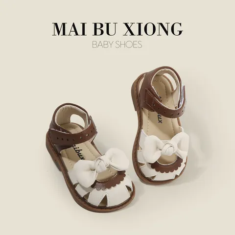 Baby Girls Summer Sandals Bowknot Closed Toe Toddler Princess Shoes Synthetic Leather Non-Slip Soft Sole Pre-walker Shoes