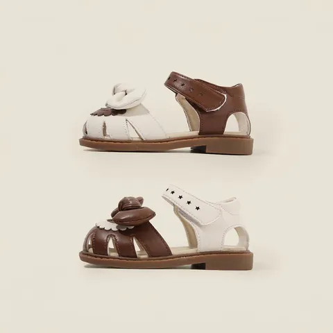 Baby Girls Summer Sandals Bowknot Closed Toe Toddler Princess Shoes Synthetic Leather Non-Slip Soft Sole Pre-walker Shoes