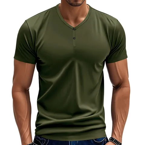 Polyester Spandex Men's Henley T-Shirt American Retro Slim Fit Quick Dry Breathable Elastic Athletic Casual Short Sleeve Top