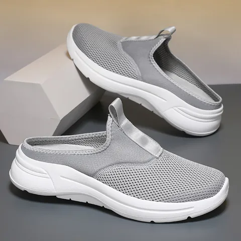 Men Casual Mesh Mule Sneakers Breathable Slip-On Clogs Outdoor Walking Shoes Thick Sole Large Size Mules