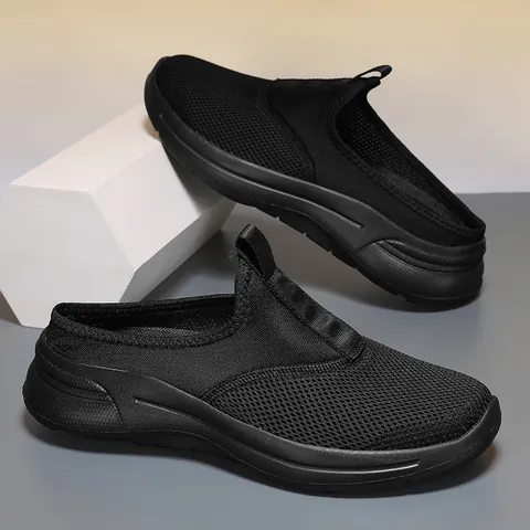 Men Casual Mesh Mule Sneakers Breathable Slip-On Clogs Outdoor Walking Shoes Thick Sole Large Size Mules