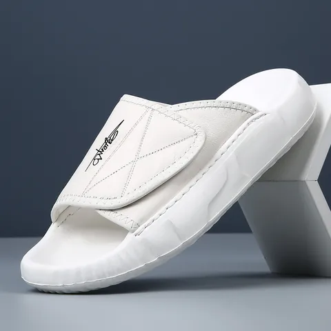 Claquettes Homme en Cuir de Vachette Haut de Gamme Sandales Décontractées Semelle Souple Antidérapante Chaussures de Plage