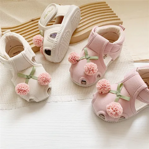 Kleinkind Mädchen Geschlossene Sandalen Segeltuch Rutschfest Baby Lauflernschuhe Prinzessin Stil Sommerschuhe Mit Kirschschleife