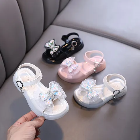 Girls Princess Sandals Ladylike Style Mesh Bowknot Rhinestone Summer Dress Shoes For Toddlers Kids Wedding Performance