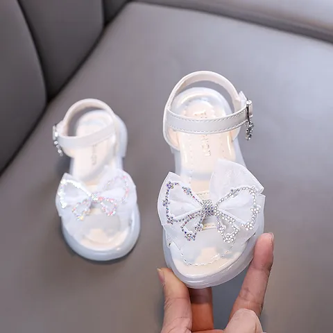 Girls Princess Sandals Sparkling Rhinestone Bow Knot Summer Dress Shoes For Wedding Party School Dance Toddler Kids Sandals