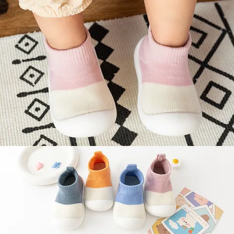 Kids Toddler Shoes Color Block Soft Sole Baby Sock Shoes Anti Slip Breathable Nylon TPE First Walkers For Boys Girls