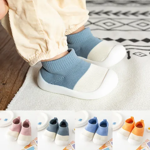 Kids Toddler Shoes Color Block Soft Sole Baby Sock Shoes Anti Slip Breathable Nylon TPE First Walkers For Boys Girls