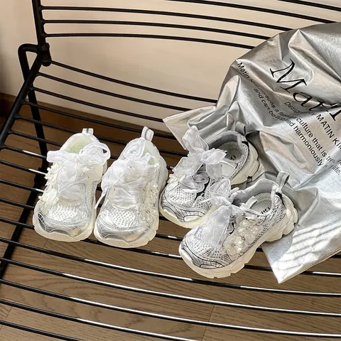 Zapatillas de Deporte para Bebé Niña Zapatos de Princesa de Suela Blanda Con Flor 3D Perla Lazo Transpirable Cuero de Microfibra Zapatos Daddy de Moda Infantil