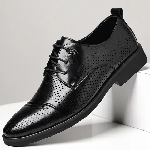 Scarpe Derby da Uomo Business 2025 Estate Moda Traforate Traspiranti Pelle Scarpe Formali Dettagli Brogue Stringate Suola in Gomma Antiscivolo Taglie Forti Scarpe Eleganti