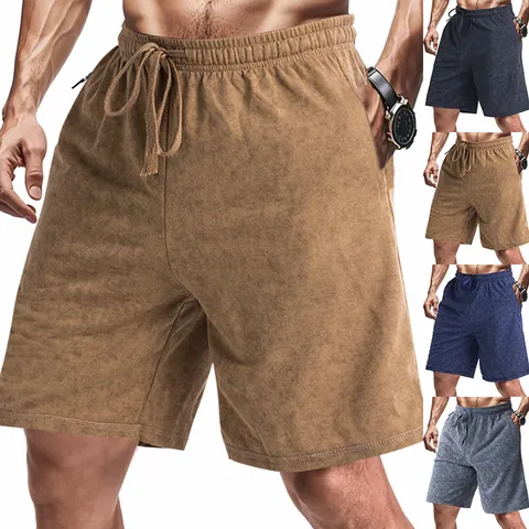 Men's Summer Tie-Dye Terry Cloth Casual Sports Shorts American Style Loose Fit Drawstring Waist Beach Five-Point Pants