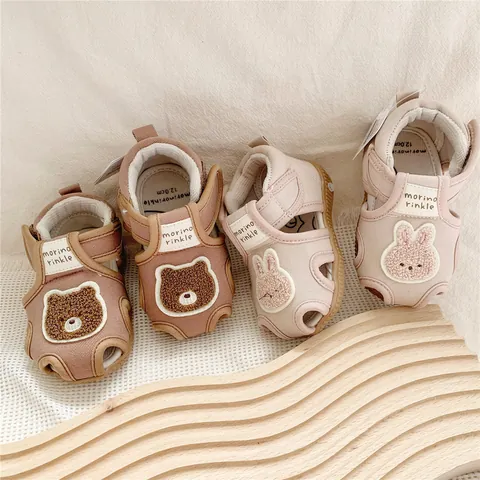 Morino Rinkle Cartoon Baby Quietschende Sandalen Kleinkind Lauflernschuhe Atmungsaktive Leinwand Sommer Bär Hase Design