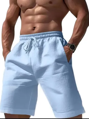 Heren Casual Katoen Linnen Shorts Ademend Effen Kleur Elastische Taille Trekkoord Rechte Pijp Zomer Strand Shorts Broeken