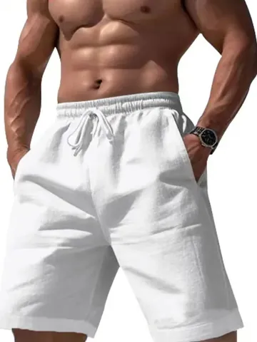 Heren Casual Katoen Linnen Shorts Ademend Effen Kleur Elastische Taille Trekkoord Rechte Pijp Zomer Strand Shorts Broeken