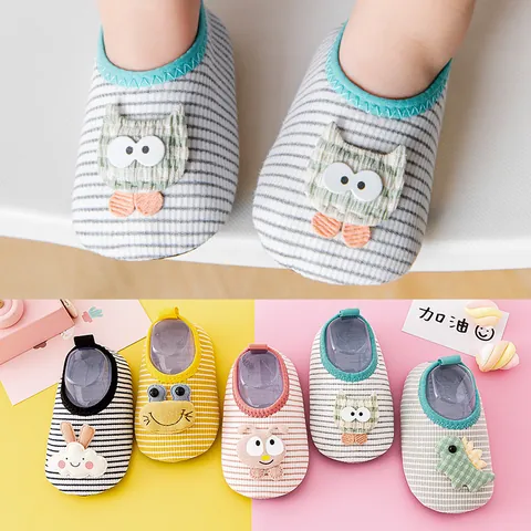 Baby Floor Shoes Cotton Knitting Non-Slip Soft Sole Infant Toddler Walker Shoes Cartoon Animal Striped Indoor Home Shoes