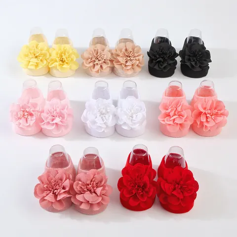 Set de Calcetines y Diadema para Bebé Niña Flores de Gasa 3D Calcetines Antideslizantes de Algodón para Recién Nacido