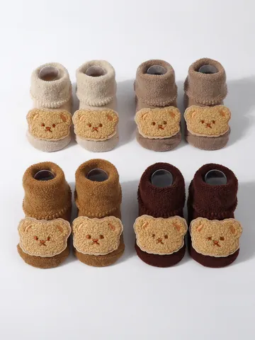 Infant Baby Winter Thick Terry Floor Socks Anti Slip Cartoon Bear Pattern Toddler Home Mid Calf Socks