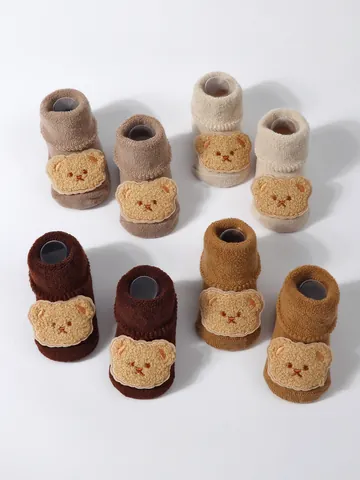 Infant Baby Winter Thick Terry Floor Socks Anti Slip Cartoon Bear Pattern Toddler Home Mid Calf Socks