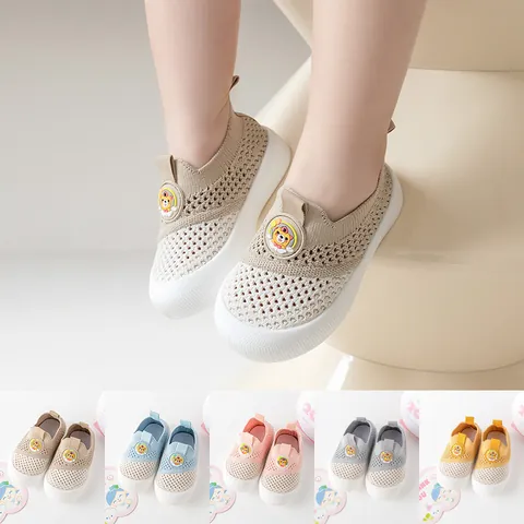 Breathable Mesh Baby Walking Shoes With Soft Non-Slip Rubber Sole Cartoon Animal Pattern Toddler Infant First Walkers