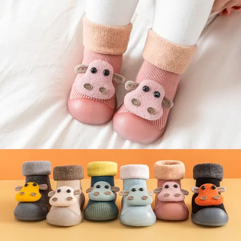 Baby Cotton Rubber Floor Socks Shoes Non-slip Cartoon Infant Toddler Winter Warm Knitted First Walkers Indoor Shoes