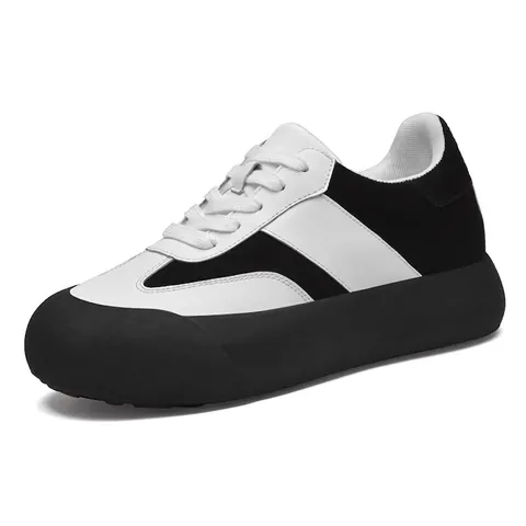 Unisex Panda Color Platform GAT Sneakers Hidden Wedge Height Increase Cowhide Leather Couple Casual Skate Shoes