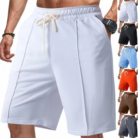 Pantalones Cortos de Golf Casuales Estilo Británico para Hombre Textura Acanalada Color Sólido Cintura Elástica con Cordón