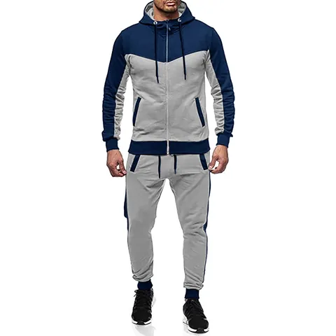 Survêtement de Sport pour Hommes Top And Bottom à Capuche Polyester Patchwork Fermeture Éclair Casual Automne Hiver Activewear