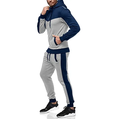 Survêtement de Sport pour Hommes Top And Bottom à Capuche Polyester Patchwork Fermeture Éclair Casual Automne Hiver Activewear
