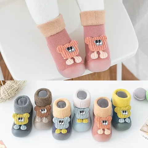 Baby Walking Shoes Soft Sole Anti-Slip Toddler Socks Shoes Thickened Warm Fleece Lined Winter Floor Shoes For Infants Boys Girls