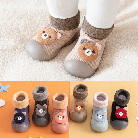 Winter Thick Baby First Walkers Shoe Socks Cotton Soft Sole Anti-Slip Cartoon Bear Toddler Indoor Floor Socks Shoes