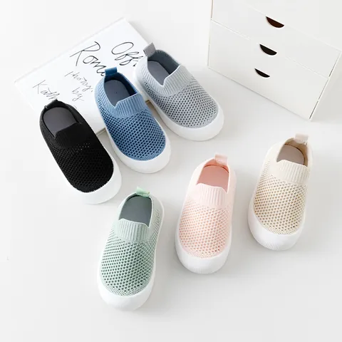Toddler Baby Breathable Flyknit Mesh Shoes Anti Collision Soft Sole First Walkers Slip On Casual Sneakers Boys Girls
