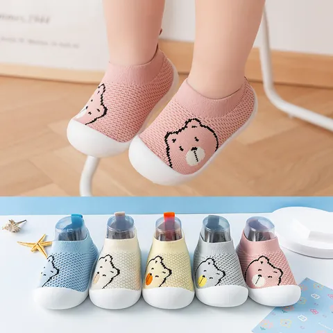 Toddler Baby First Walker Shoes Cute Cartoon Bear Mesh Breathable Soft Sole Anti-Slip Summer Infant Socks Shoes For 1-3 Years Old